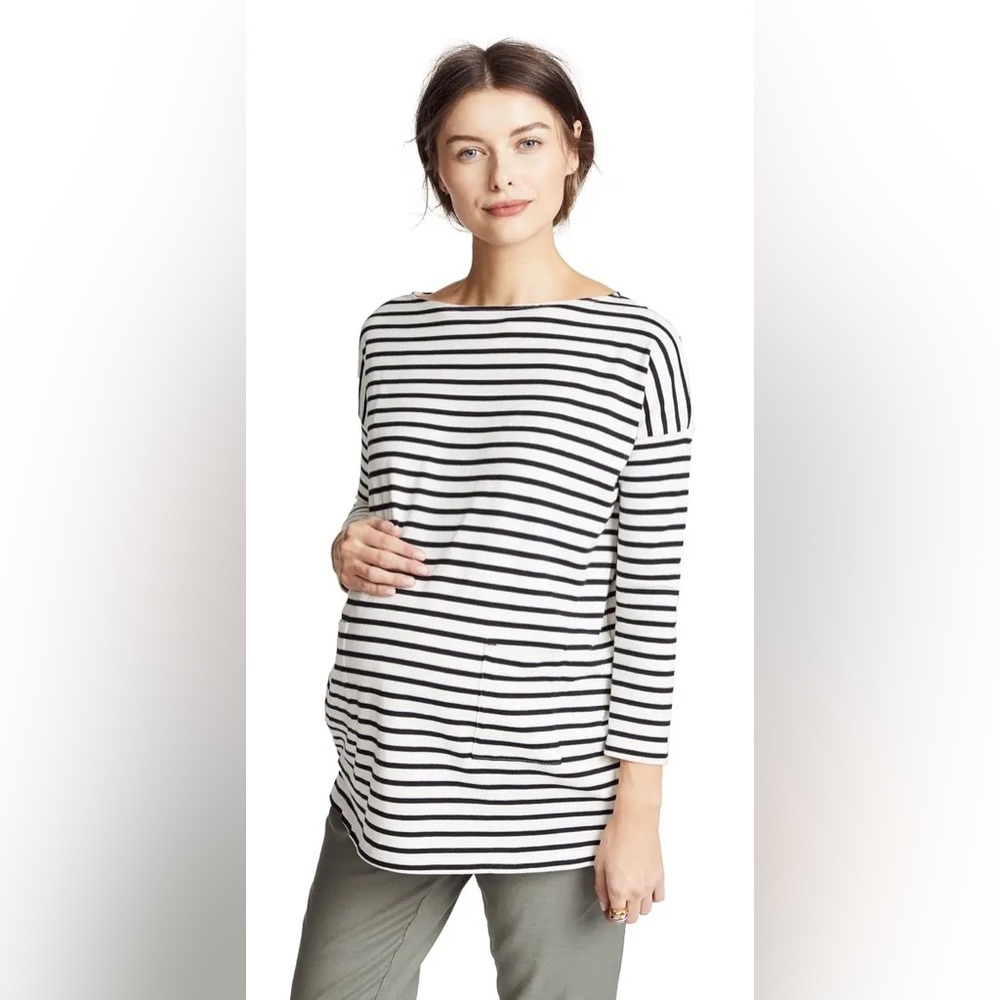 HATCH Maternity The Bateau Stripe Long Sleeve Purple Mid-Weight Jersey size 3